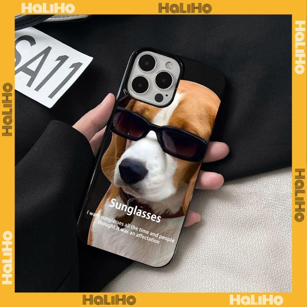 Case For iPhone 14 Pro Max Soft TPU Candy Case Cool Sunglasses Dog Glossy Black Back Cover Camera Protection Shockproof For iPhone 13 12 11 Pro Max 7 8 Plus X XR