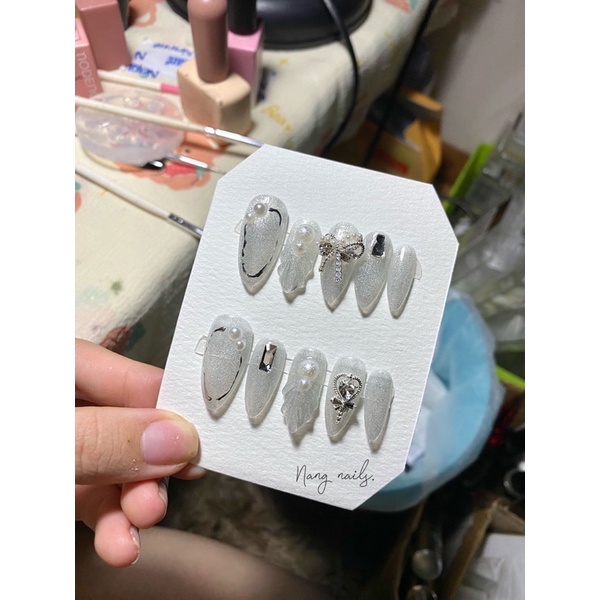 Móng giả đính đá nailbox đính đá móng giả thiết kế - KÈM THEO DŨA VÀ KEO GẮN