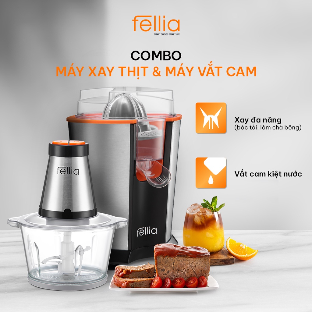 Combo Máy vắt cam Fellia C219 và Máy xay thịt Fellia M256 (2L)