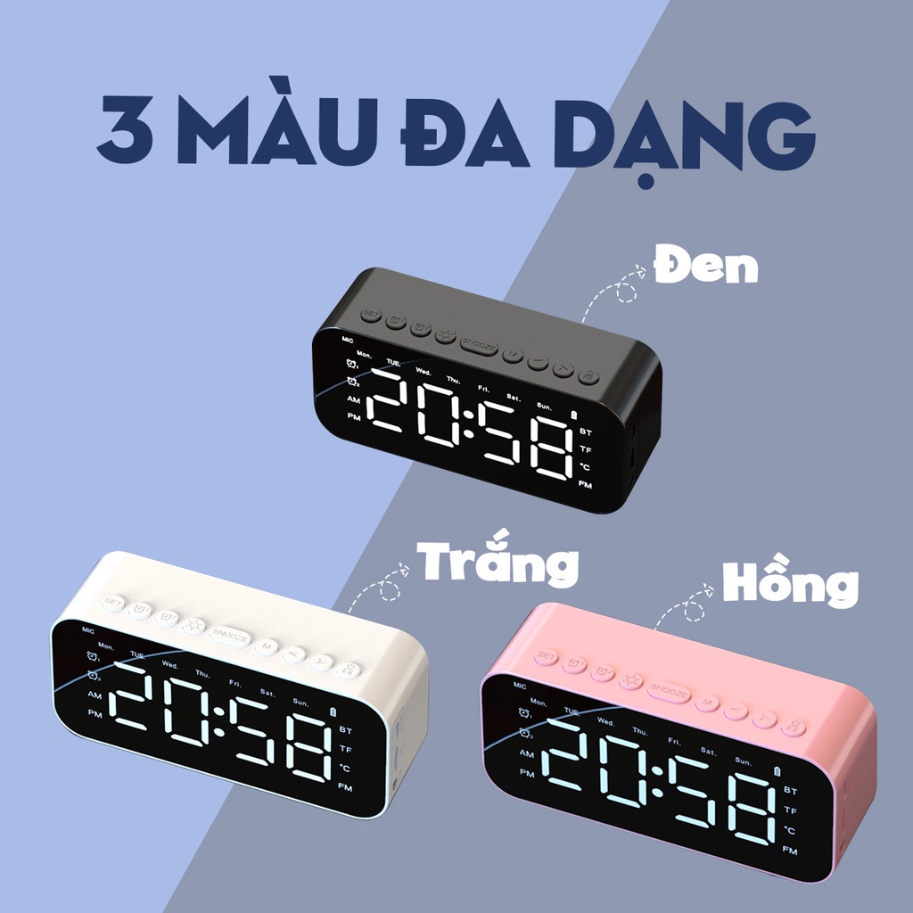 Loa Bluetooth Màn Hình Led P6 | Loa Không Dây Tích Hợp Đồng Hồ - Báo Thức - Đài FM - Màn Hình Gương - Đo Nhiệt Độ Phòng