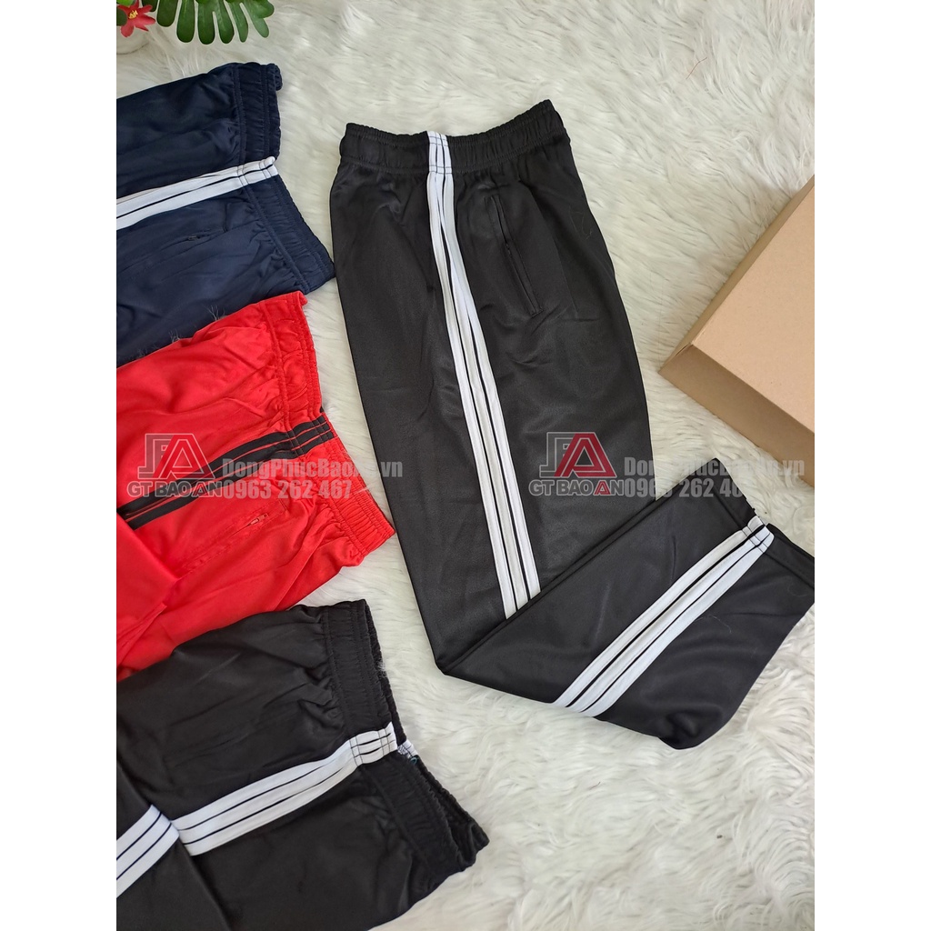 Quần thể dục thể thao NAM NỮ 3 sọc màu xanh đen, đen, đỏ cho học sinh cấp 2,3, lưng thun, vải đẹp