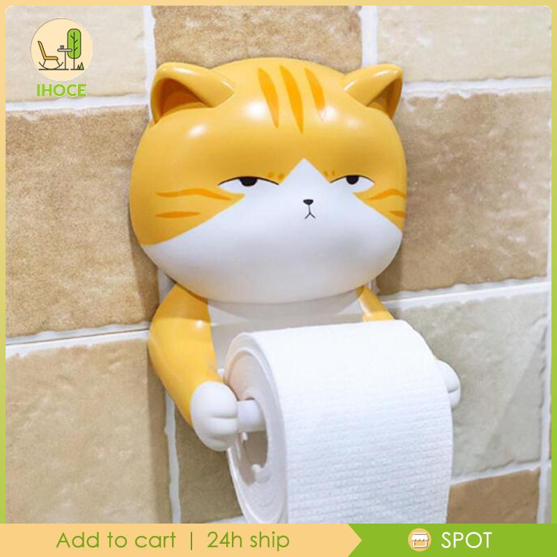 Giá Đỡ Cuộn Khăn Giấy 3D Bằng Nhựa Resin Gắn Tường Hình Mèo Hoạt Hình Vui Nhộn Trang Trí Phòng Tắm / Nhà Bếp