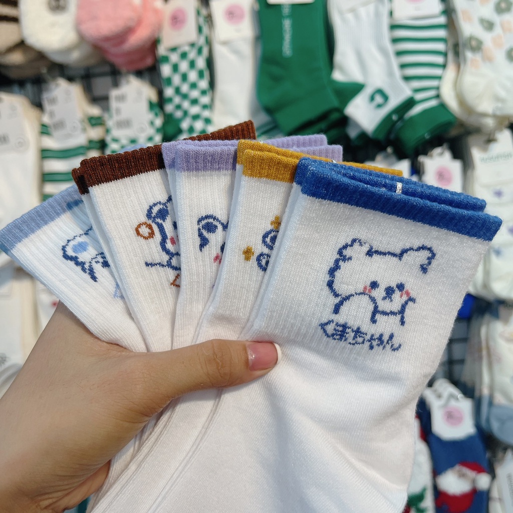 SET 5 ĐÔI Tất vớ cổ cao nam nữ cotton kháng khuẩn TẶNG TÚI RÚT GẤU MRSOCKS