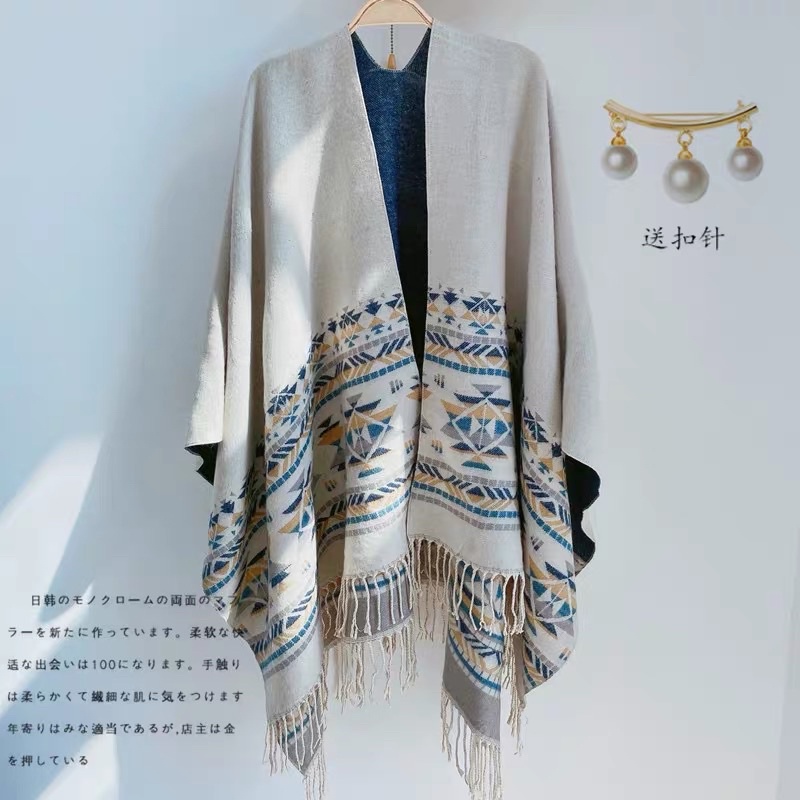 Áo choàng boho thổ cẩm 2 mặt mùa thu đông cho nữ khăn len dạ dày ấm 150*30cm - Mã AC006 | BigBuy360 - bigbuy360.vn