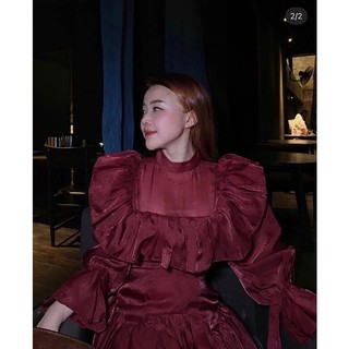 ĐẦM VOAN ĐỎ VIỀN BÈO TAY LOE
