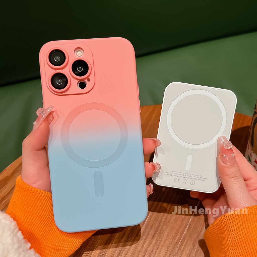 Ốp Điện Thoại Silicone Cảm Giác Chạm Da Màu Gradient Có Miếng Dán Bảo Vệ Ống Kính Máy Ảnh Cho IPhone 14 13 12 11 Pro Max 14