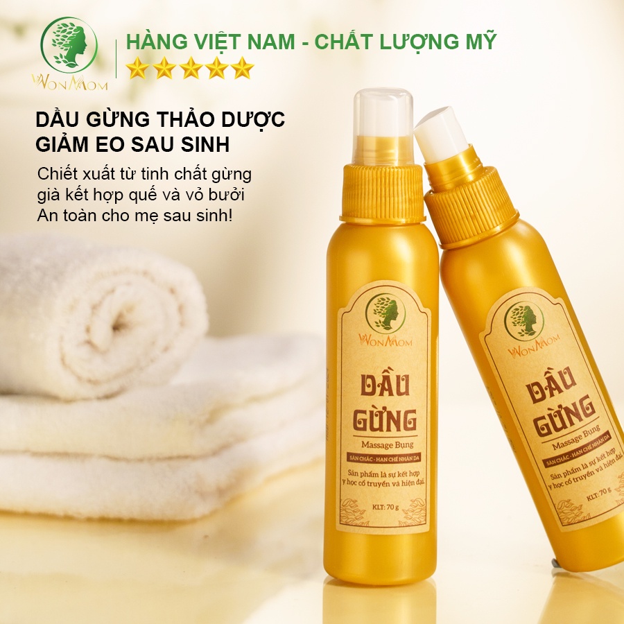 [ Giảm 35K - Đơn 339K ] Dầu Gừng Massage Tan Mỡ Bụng Sau Sinh Wonmom 70g