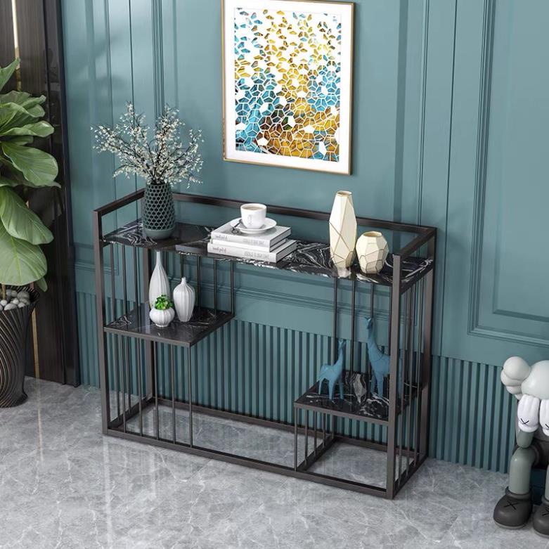 Kệ đứng console mặt đá vân cao cấp, kèm 2 tầng đá, khung chân kim loại sơn tĩnh điện sang trọng CS#4