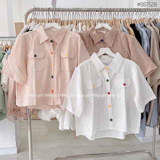 Áo croptop vải xốp gân nút màu kiểu dáng basic dễ phối đồ
