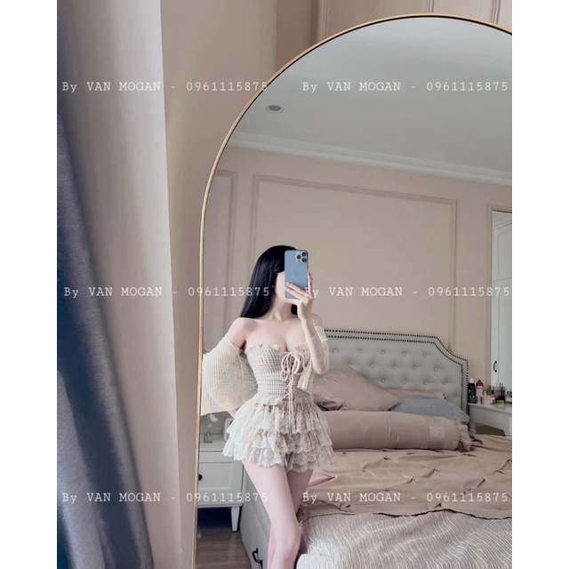 Set Ren 3 món áo quây ren chân váy ren