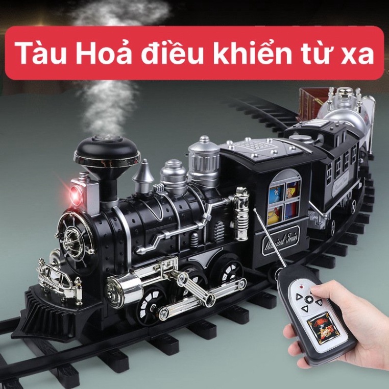 Tàu Lửa Điều Khiển Từ Xa Nhả Hơi Nước, Đồ Chơi Tàu Hỏa Chạy Trên Đường Ray, Quà Tặng Sinh Nhật Dành Cho Bé