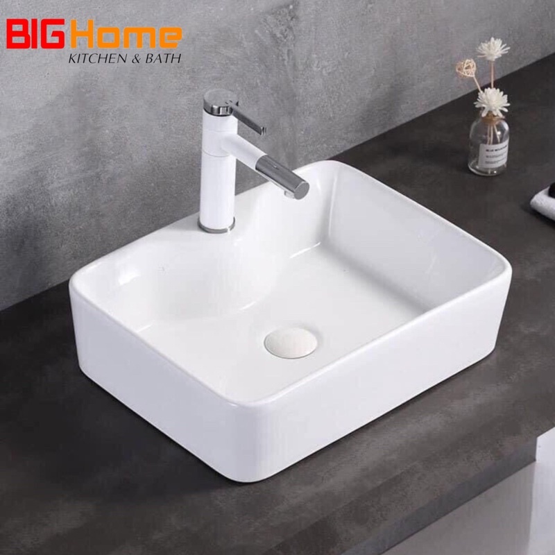 Chậu rửa mặt - Lavabo chữ nhật đặt bàn men phủ nano trắng sáng (KT 40x30cm)