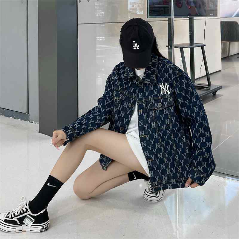 Áo Khoác Denim Tay Dài Dáng Rộng Thêu Chữ NY Kiểu Hàn Quốc Thời Trang Cho Nam
