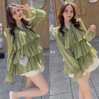Set áo babydoll bèo tầng kèm short