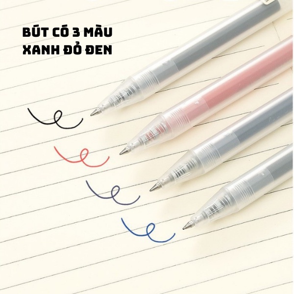 Bút Bi Mực Gel Muji Thân Mờ Ngòi 0.5mm 3 Màu Xanh Đen Đỏ Viết Trơn Ra Đều Bấm Nút B18 RB11