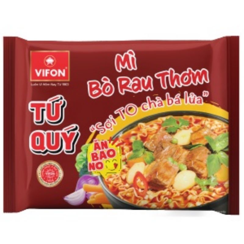 Mì tứ quý - mì bò rau thơm Vifon 72gr, Thùng 30gói.
