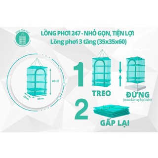 Lồng phơi thực phẩm Lồng phơi 247 - Chống ruồi 100% - 3 tầng 35x35x60