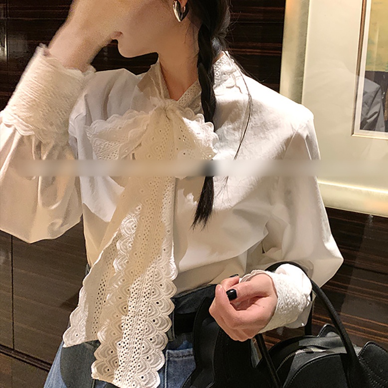 Áo Sơ Mi Trắng Dài Tay Thắt Nơ Phong Cách Pháp Thời Trang Cho Nữ