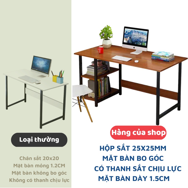 Bàn làm việc liền kệ sách 1m2, bàn học để máy tính kiểu dáng hiện đại lắp ráp đơn giản gỗ công nghiệp đẹp