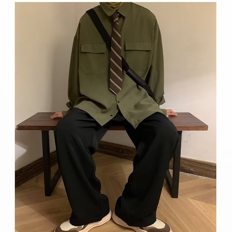 Áo Sơ Mi Phối Túi Thời Trang Vintage Đơn Giản Dành Cho Nam Và Nữ áo sơ mi nam form rộng hàn quốc áo nam đẹp Áo sơ mi chất lượng cao