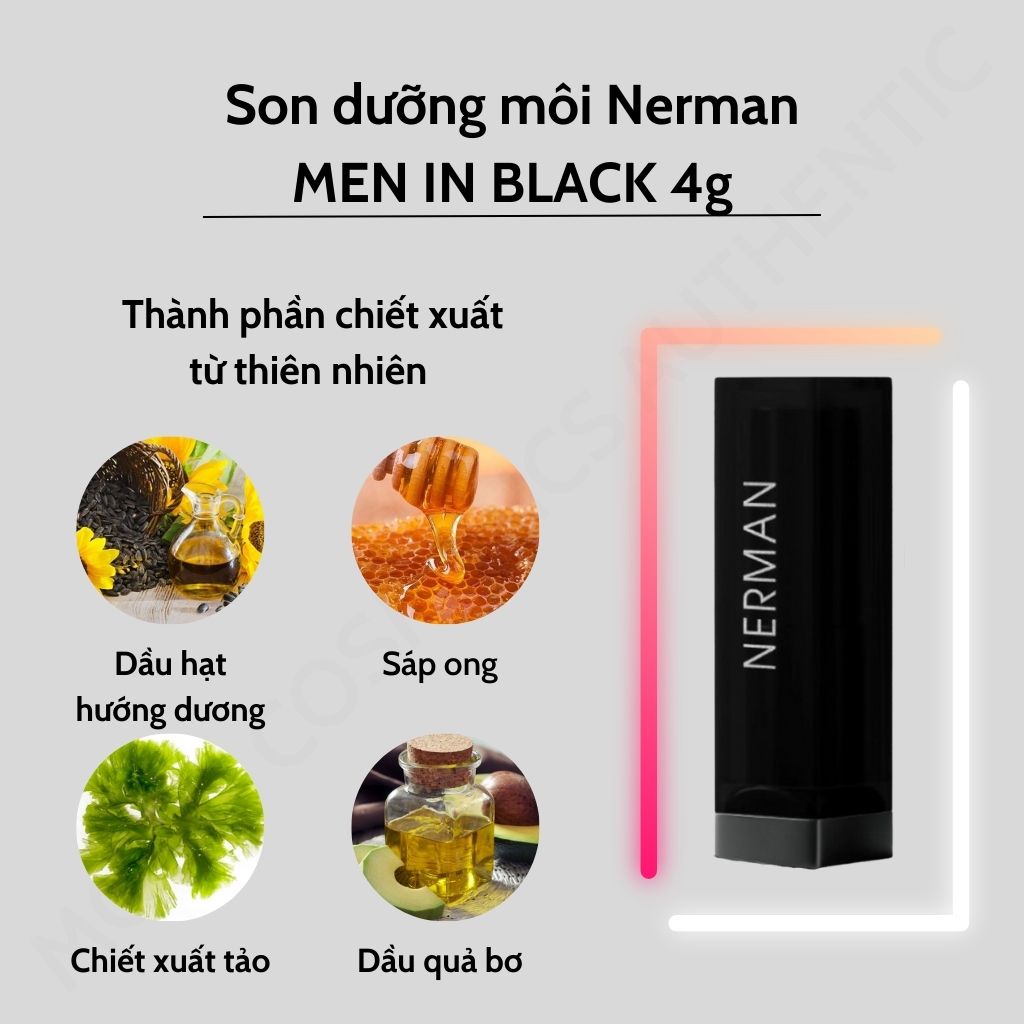 Son Dưỡng Môi Nam Giới Nerman Men In Black 4g - Không Màu/ Màu Hồng Tự Nhiên - Dưỡng ẩm, Không gây thâm môi - Chính Hãng