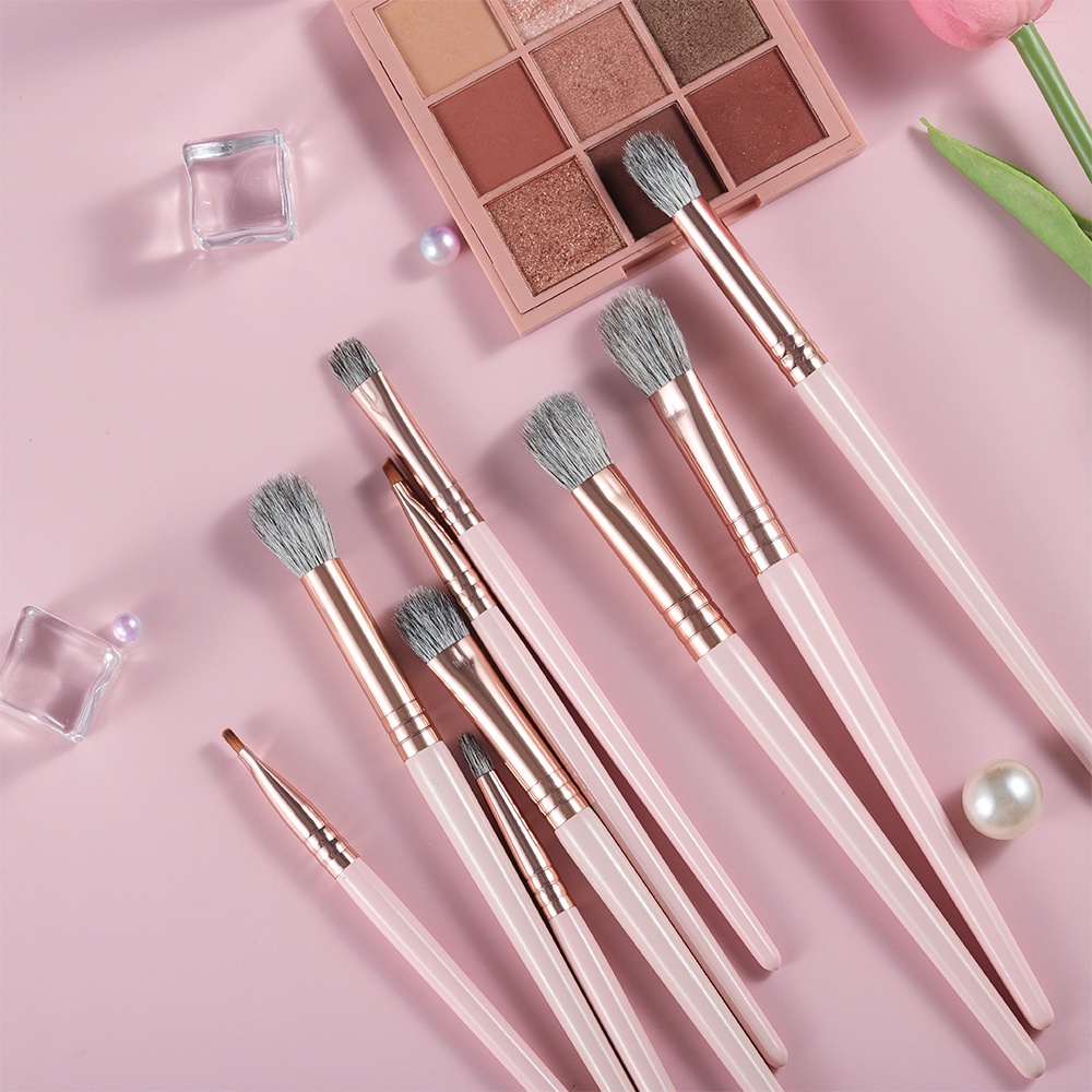 Set 9 Cọ Trang Điểm Mắt &amp; Lông Mày Màu Hồng