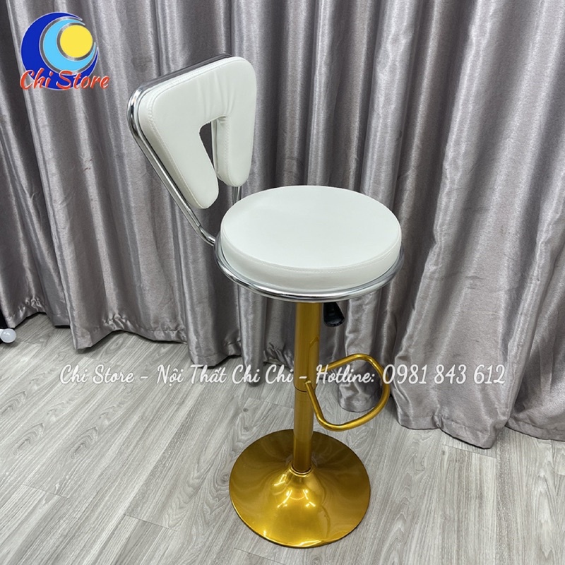 Ghế Xoay Makeup Chân Vàng Sang Chảnh, Ghế Ngồi Quầy Lễ Tân Xoay 360 Độ Và Tuỳ Chỉnh Độ Cao