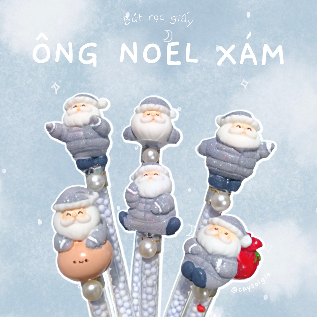 S110 - Bút dao rọc giấy ông già Noel xám ánh kim Giáng Sinh dễ thương unbox đơn hàng, cắt sticker băng dán washi tape