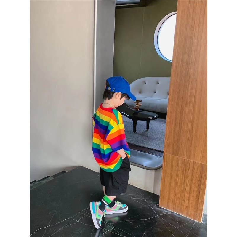 ♂✸Áo Thun Tay Ngắn Họa Tiết Kẻ Sọc Thời Trang Mùa Hè 2022 Dành Cho Bé Trai