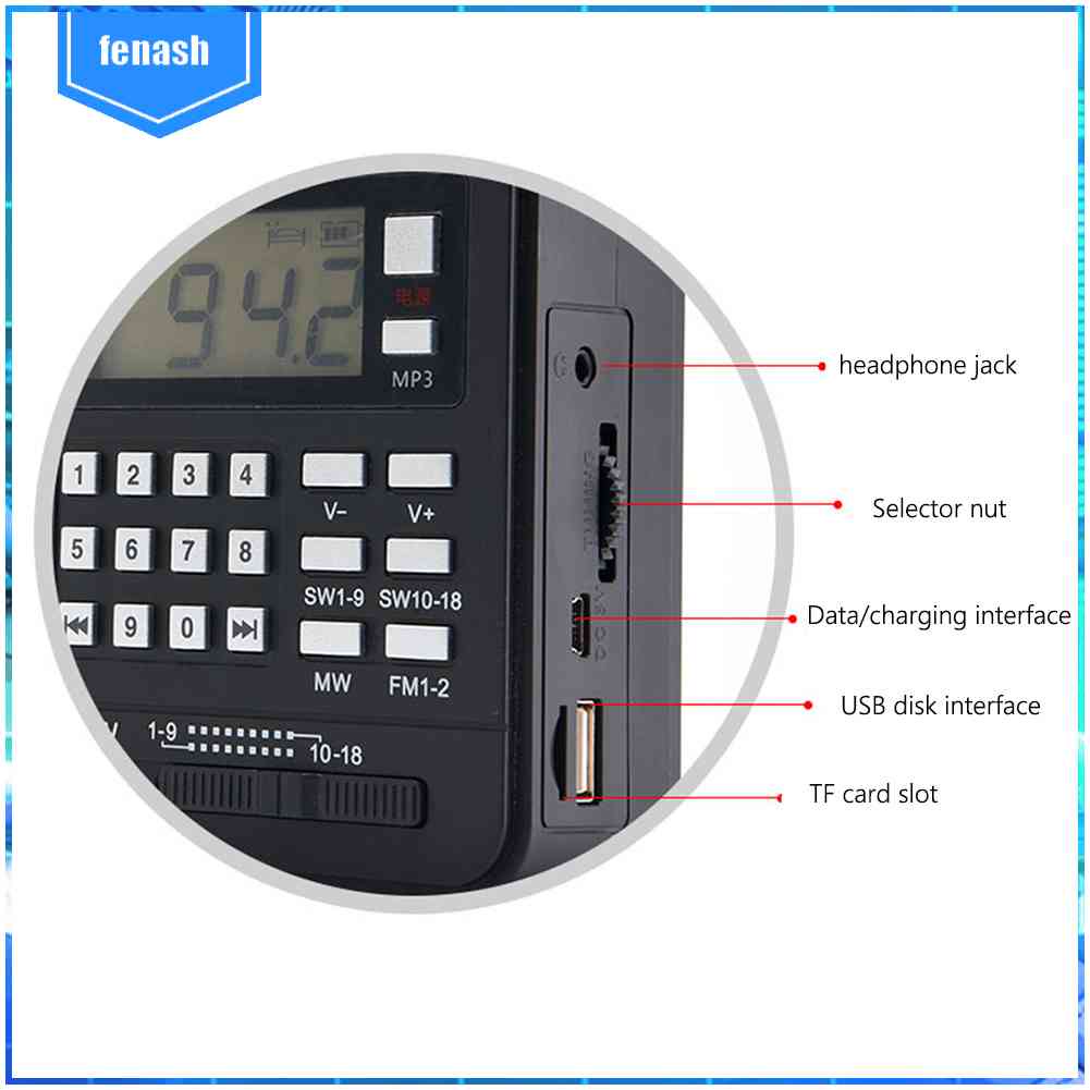 Radio AM FM SW 21 Băng Tần Kỹ Thuật Số Có Đèn Pin LED Sạc USB Hỗ Trợ TF