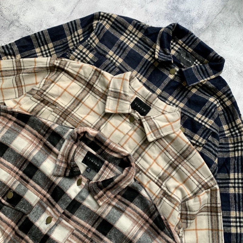 Áo sơ mi dạ flannel kẻ Timing xuất Âu dày dặn