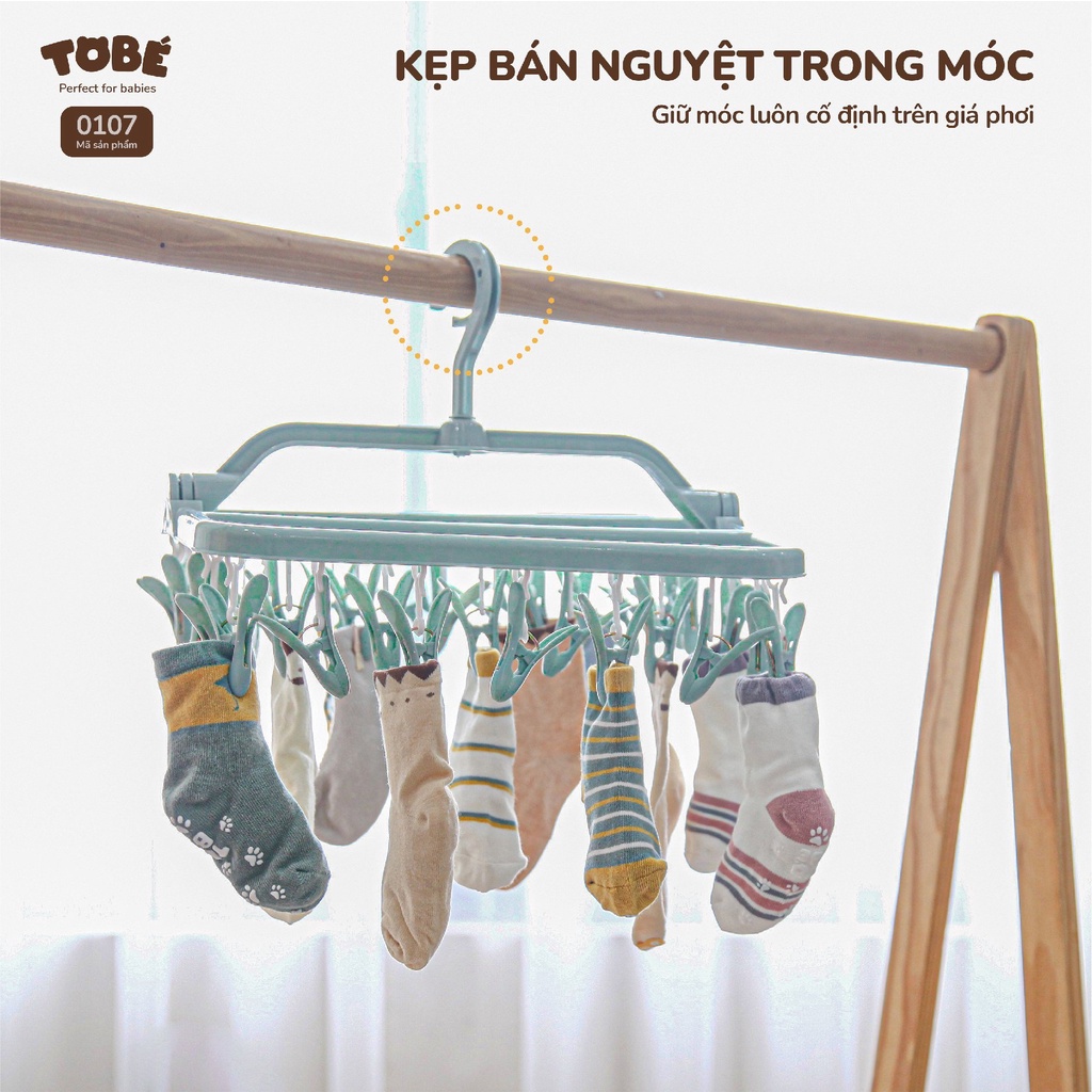 Móc Chùm Đa Năng TOBÉ 32 Kẹp Tiện Lợi Nhỏ Gọn Dễ Sử Dụng Xoay 360 Độ Phơi Khăn Sữa Tất Mũ Yếm Dày Dép Cho Trẻ Em