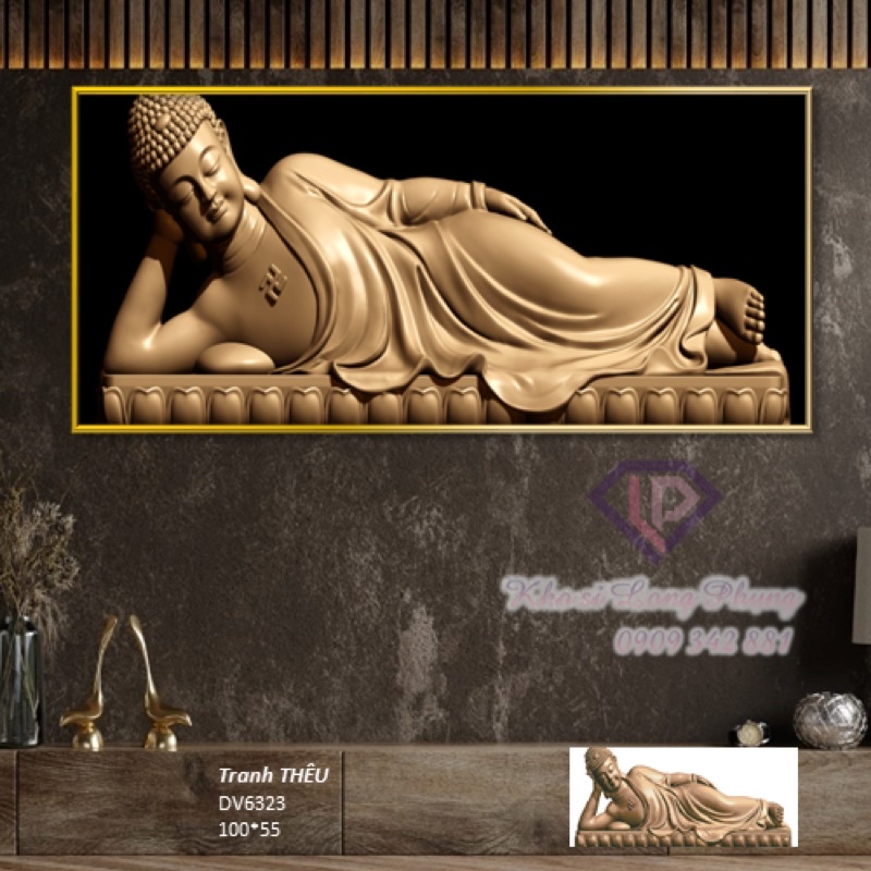 (Kho sỉ)Tranh thêu chữ thập Dream Valley Phật Nằm , Phật Thích Ca Nằm Dv6323 100* 55 cm( chưa thêu )