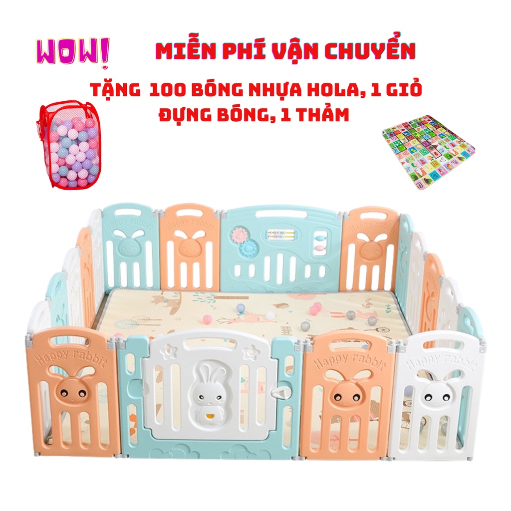 Quây cũi nhựa gấp gọn MẪU THỎ CAO CẤP KEM TẶNG 100 bóng 1 thảm