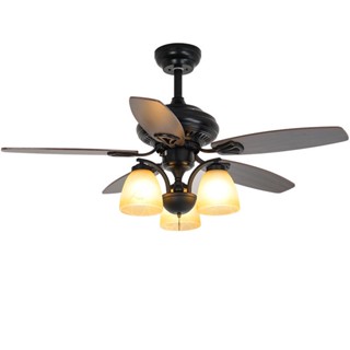 Quạt trần đèn 5 cánh gỗ tân cổ điển phong cách Bắc Âu có remote từ xa động cơ 2 chiều tiết kiệm điện năng tặng kèm bóng