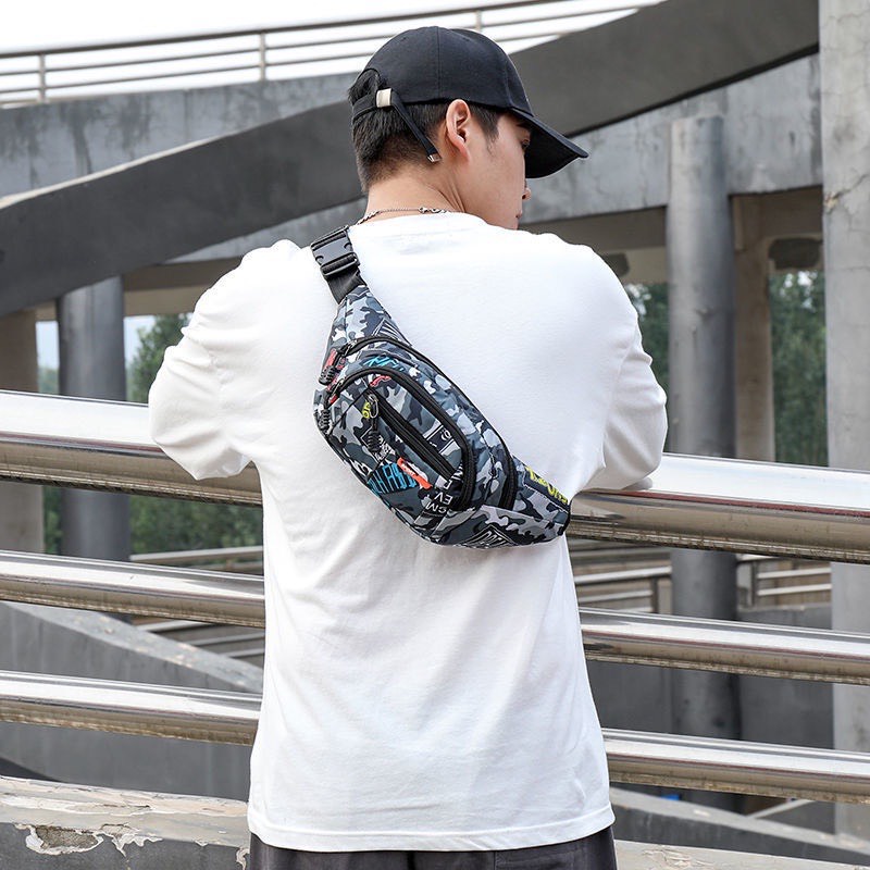 Túi Đeo Chéo Loang Màu Phong Cách HipHop, Túi Bao Tử Mini Vải Canvas Phong Cách Streetwear Đường Phố