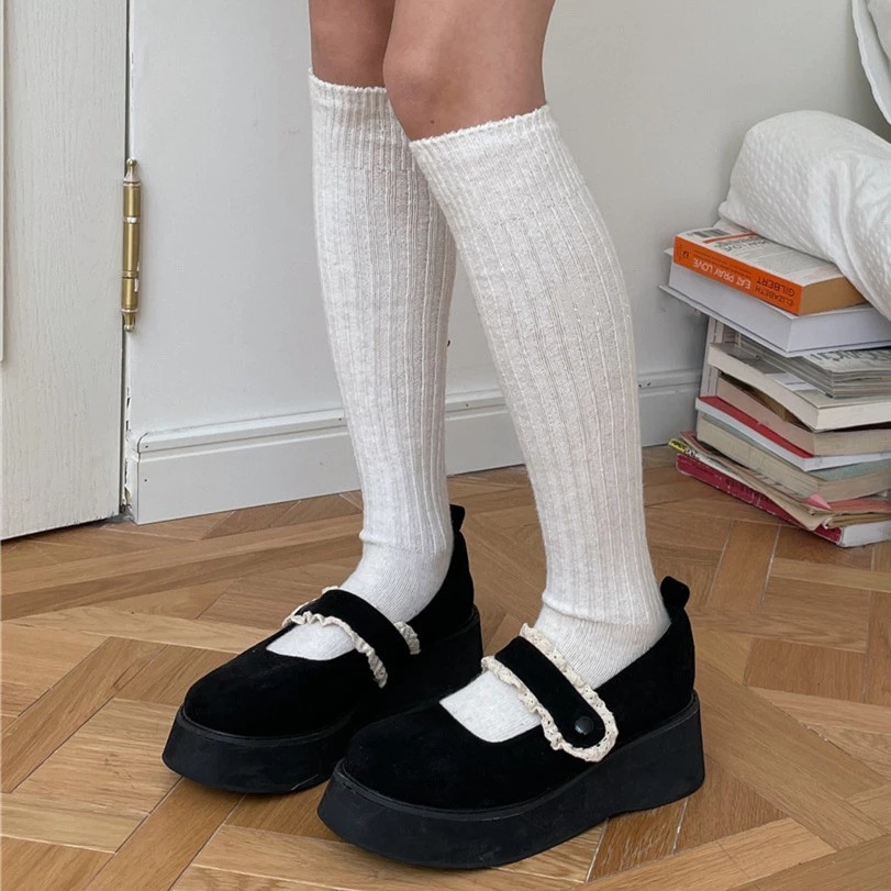 1 Đôi Tất Dệt Kim Dày Mềm Mại Thấm Hút Mồ Hôi Thời Trang Mùa Đông Phong Cách Lolita Nhật Bản