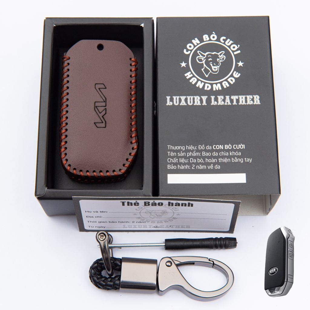 Bao Da Chìa Khoá Kia K3, Sorento, Spotage, 100% Da Thật, Khắc Tên & ĐT Chủ Xe, Nhiều màu
