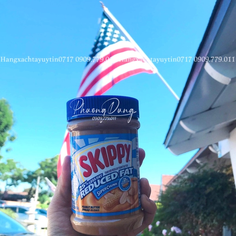 Bơ đậu phộng Skippy chuẩn Mỹ đi Air Peanut butter extra crunchy super chunk 462g có hạt