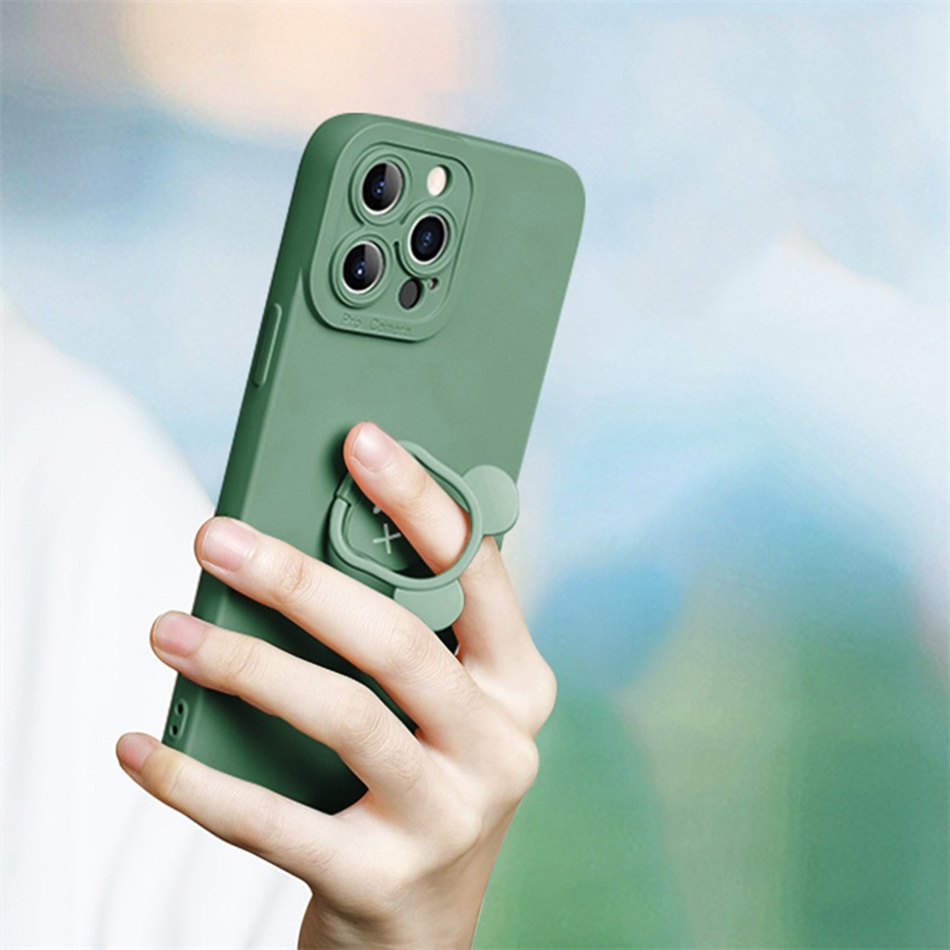 Ốp Điện Thoại Silicon Dẻo Kèm Giá Đỡ Hình Gấu Cho iPhone 14 13 12 11 Pro MAX Mini X XR XS MAX 6 6S 7 8 Plus SE 2020 2022