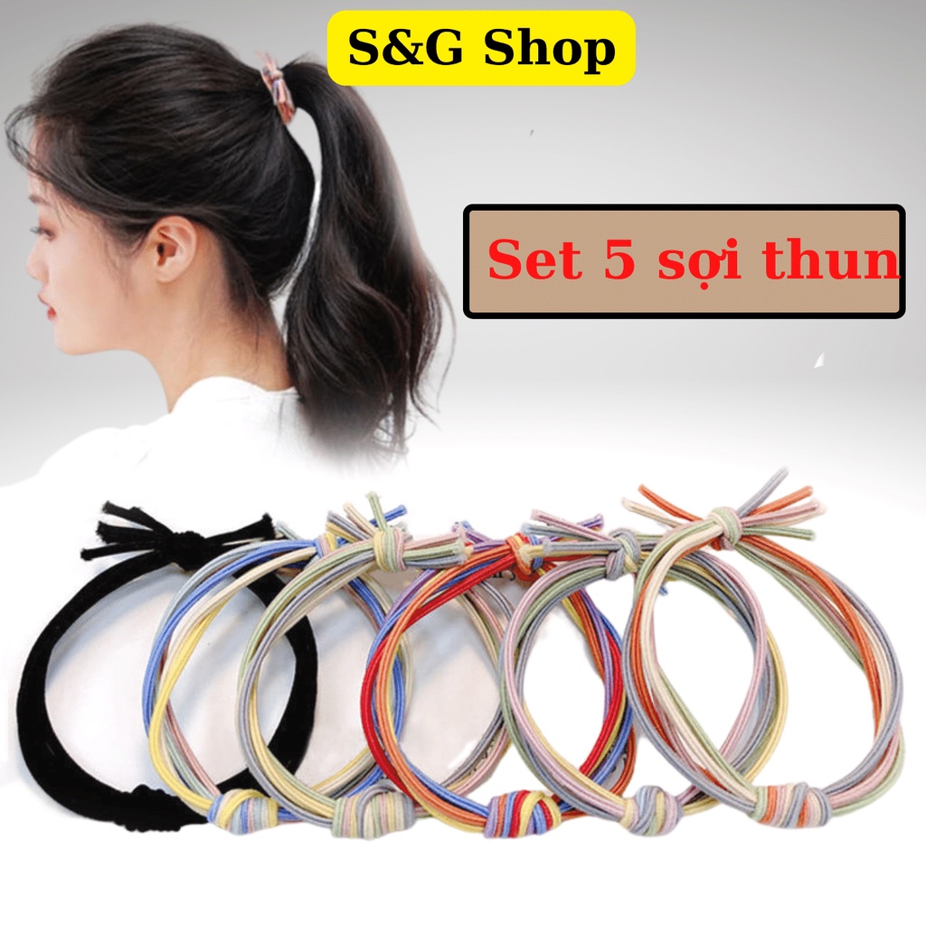 Set 5 dây thun cột tóc nữ kiểu thắt nút S&Gphong cách hàn quốc dễ thương, phụ kiện buộc tóc 5 sợi
