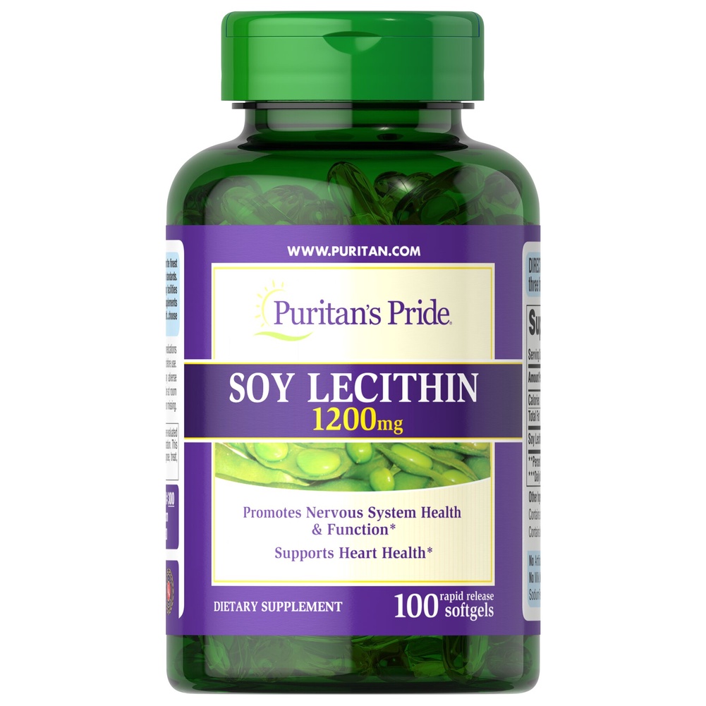 Puritan's  Pride Soy Lecithin1200 mg giảm cholesterl bảo vệ tim, tốt cho não, cải thiện tiêu hóa, ngừa tắc tia sữa 100v