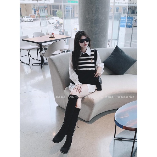 ÁO LEN GILE KẺ TẶNG KÈM TAG ĐEN TRẮNG