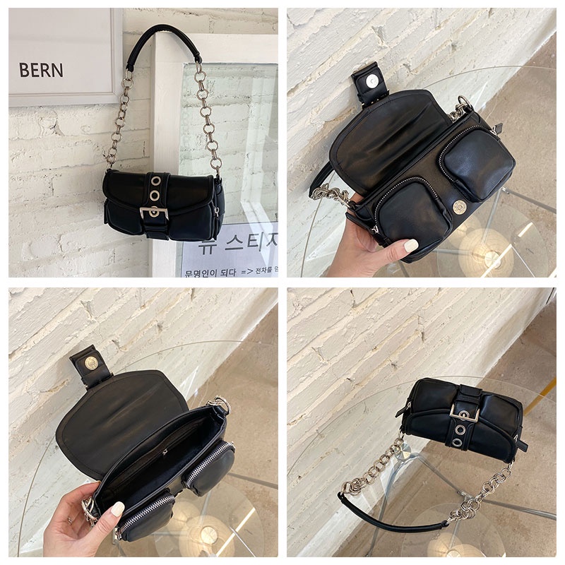 Mischa Túi Xách Da PU Màu Trơn Phối Dây Xích Đeo Vai Phong Cách niche Cổ Điển Dễ Phối Đồ Thời Trang