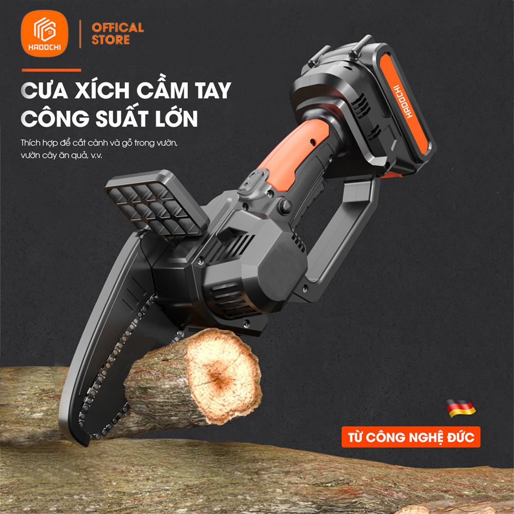 Máy cưa xích cầm tay chạy pin HADOCHI lõi đồng- pin lithium - Lưỡi cưa dài 15cm - Bảo hành 12 tháng