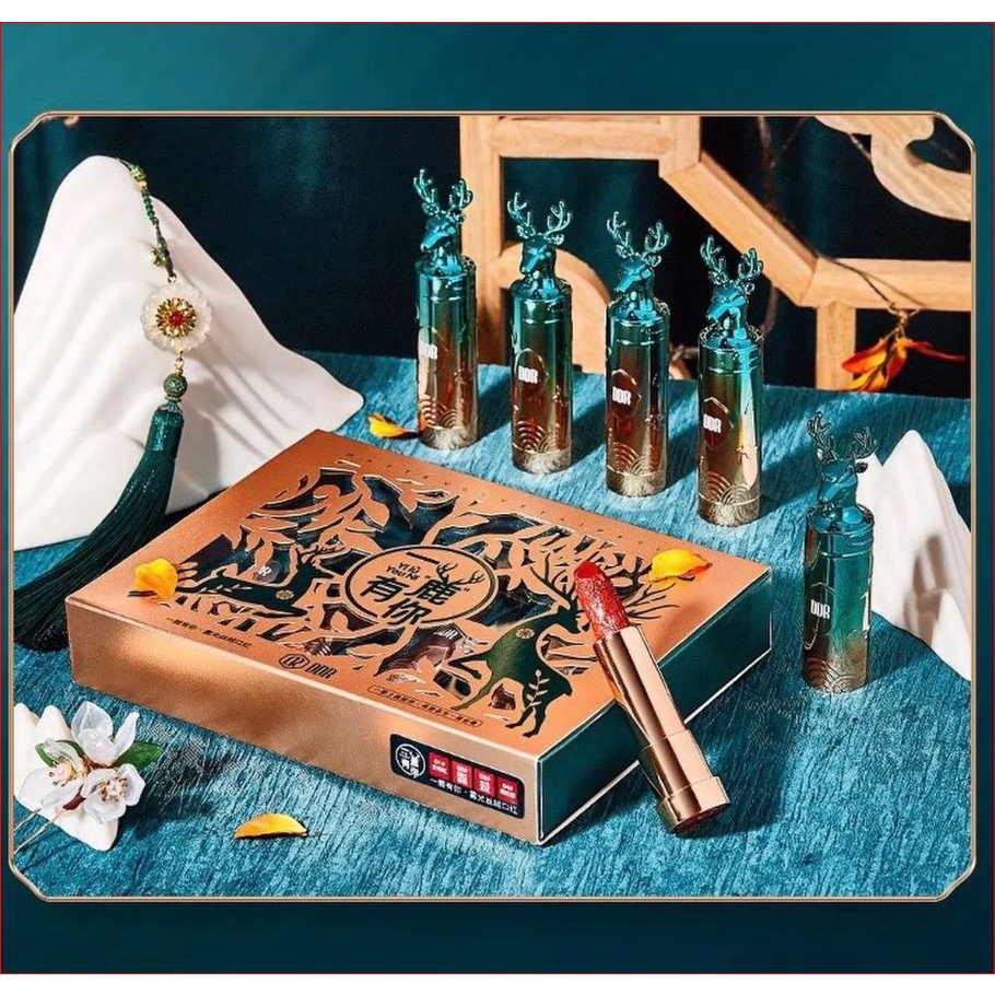 Set 4 thỏi son lì khắc họa tiết hươu DDR