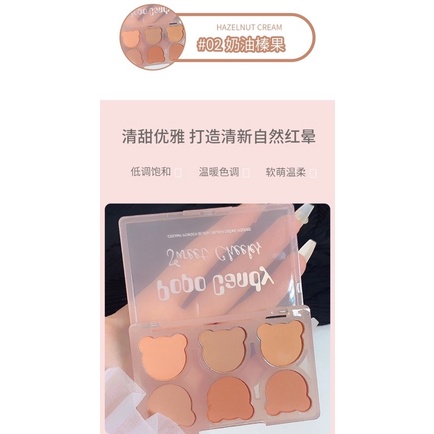 Phấn Má Hồng Tone Đất Màu Nude Tây 6 Ô Mini Hình Gấu - Blush Palette