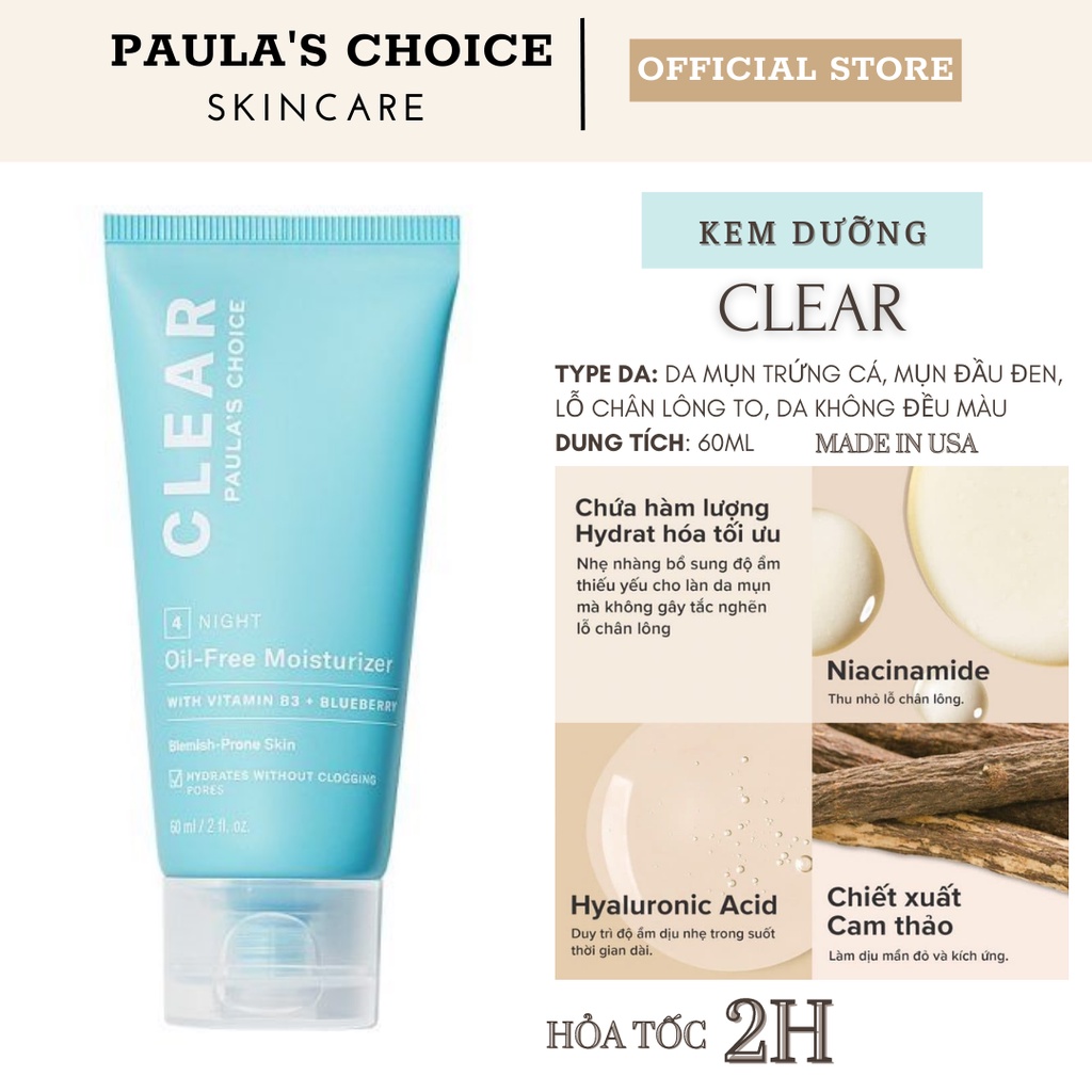 Kem Dưỡng Ẩm Cho Da Mụn - Paula’s Choice Clear Oil-Free Moisturizer