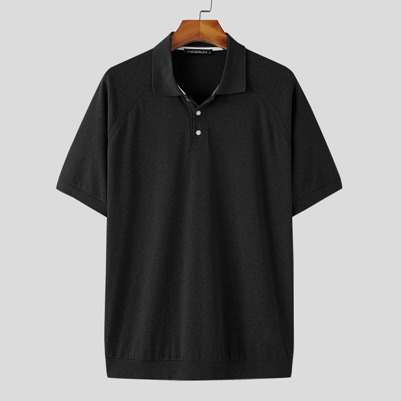 Áo thun polo INCERUN tay ngắn màu trơn phong cách doanh nhân thời trang cho nam