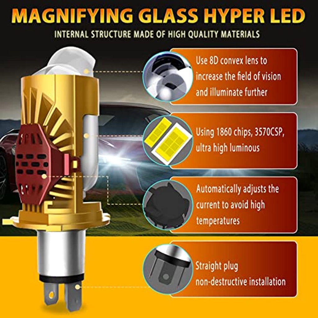 Đèn Pha h4 / hb2 / 9003 led 6000k Ánh Sáng Cao / Thấp Chất Lượng Cao